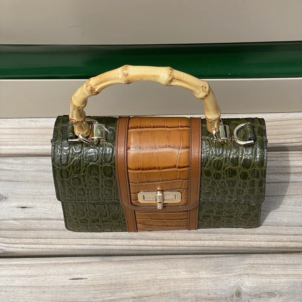 Brahmin Small Hallie Green Brookhaven Crossbody Satchel Top Handle Bag